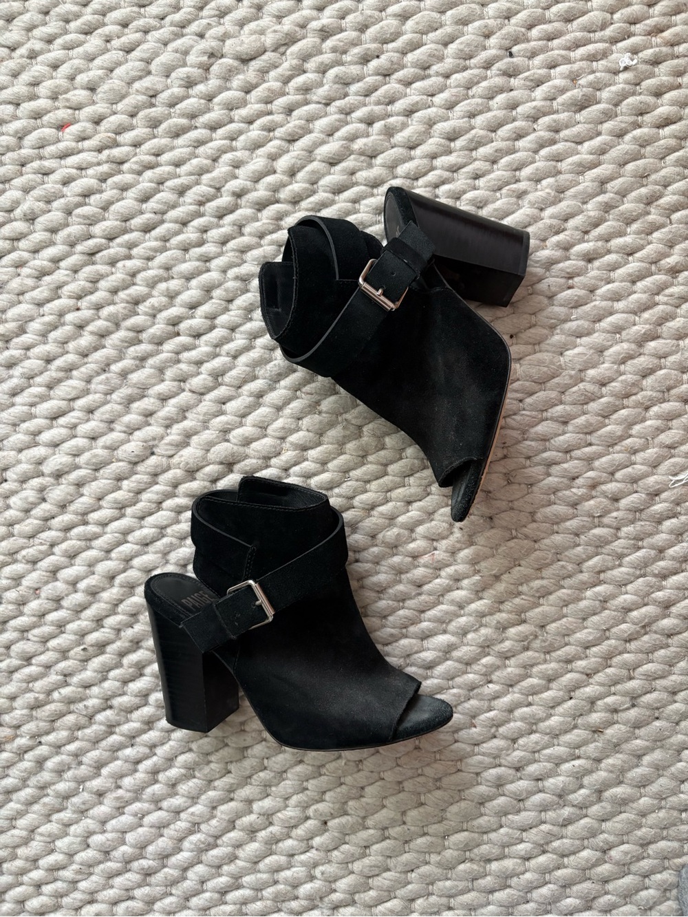 PAIGE Mimi Black Suede Open-Toe Block Heel Sandals